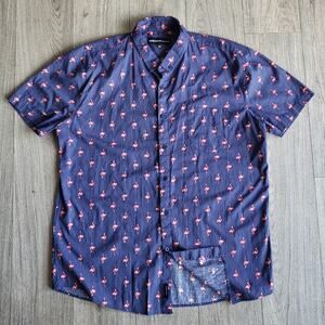 Molokai Surf Co. Men's Cotton XXLarge Short Sleeve Flamingo Blue Button up Shirt